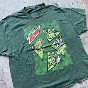 Mountain Dew Mens 2XL Green Graphic T-Shirt Fishing Hunting Outdoors